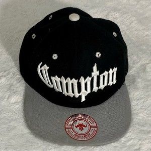 Compton Black Snapback Hat Cap Gray Bill by Bullbot